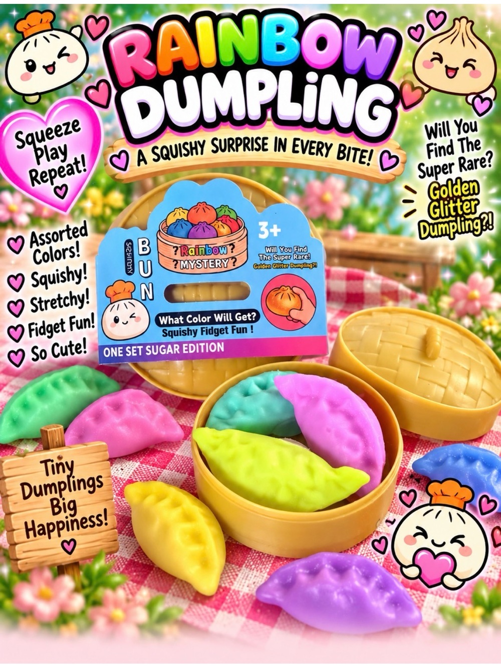 Rainbow Mystery Dumplings Squishy Fidget Toy - Assorted Colors